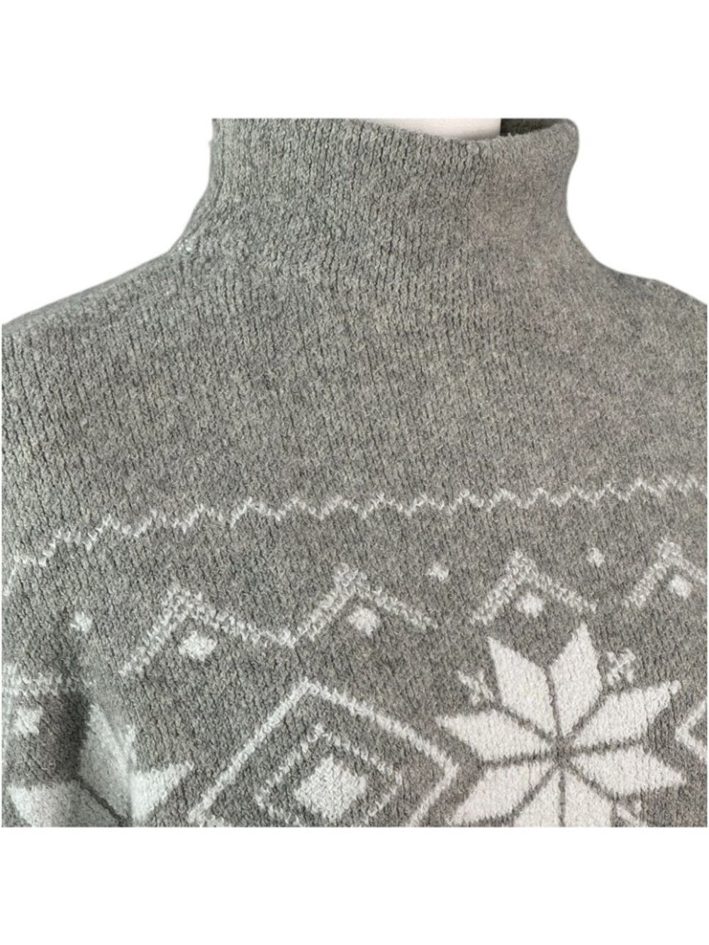 Christian Siriano Sweater Women M Gray Snowflake Fair Isle Turtleneck Tunic - Picture 7 of 10
